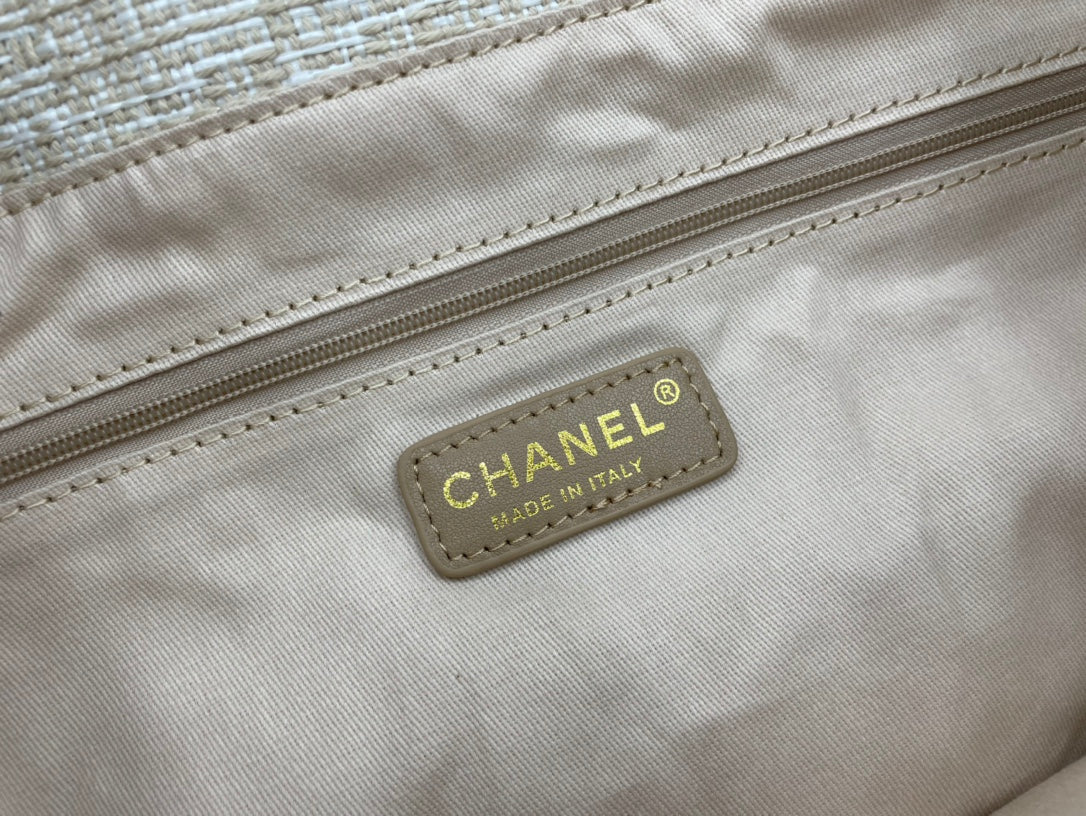 CC DEAUVILLE ラージ 38 トートバッグ ベージュ キャンバス ゴールド金具