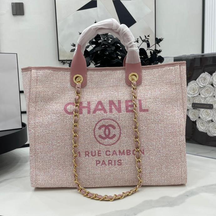 CC DEAUVILLE ラージ 38 トートバッグ ライトピンク キャンバス ゴールド金具
