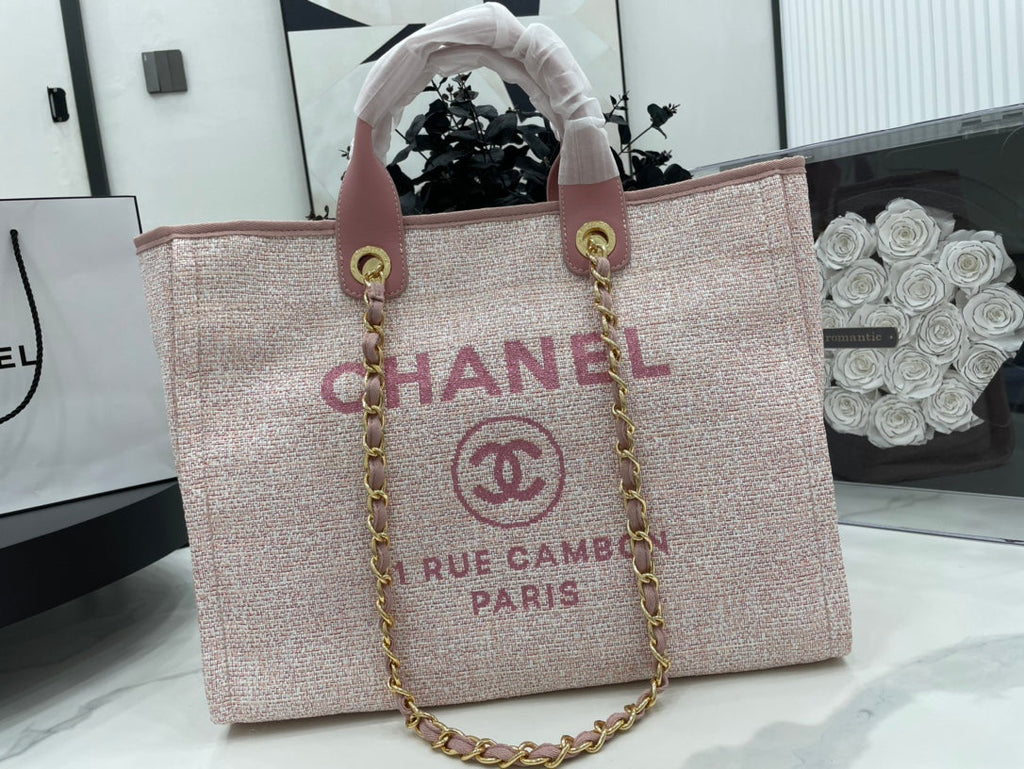 CC DEAUVILLE ラージ 38 トートバッグ ライトピンク キャンバス ゴールド金具