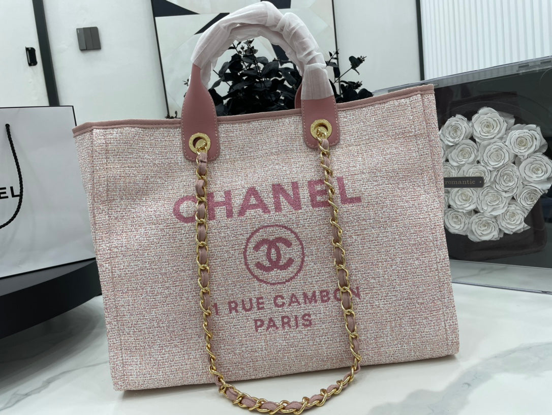 CC DEAUVILLE ラージ 38 トートバッグ ライトピンク キャンバス ゴールド金具