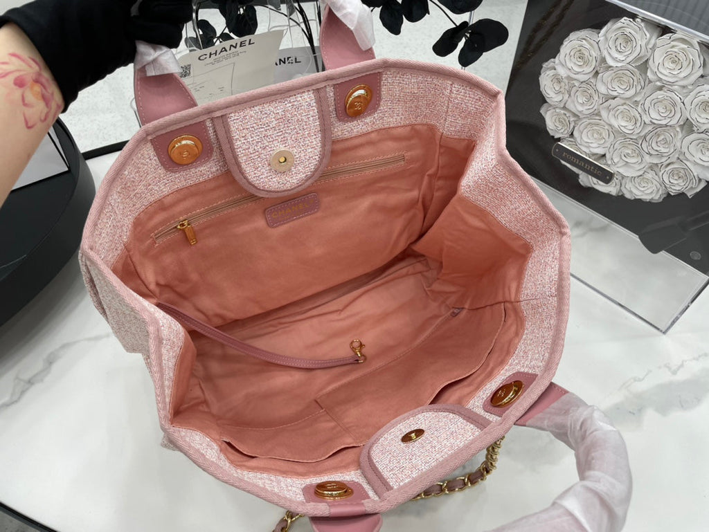 CC DEAUVILLE ラージ 38 トートバッグ ライトピンク キャンバス ゴールド金具