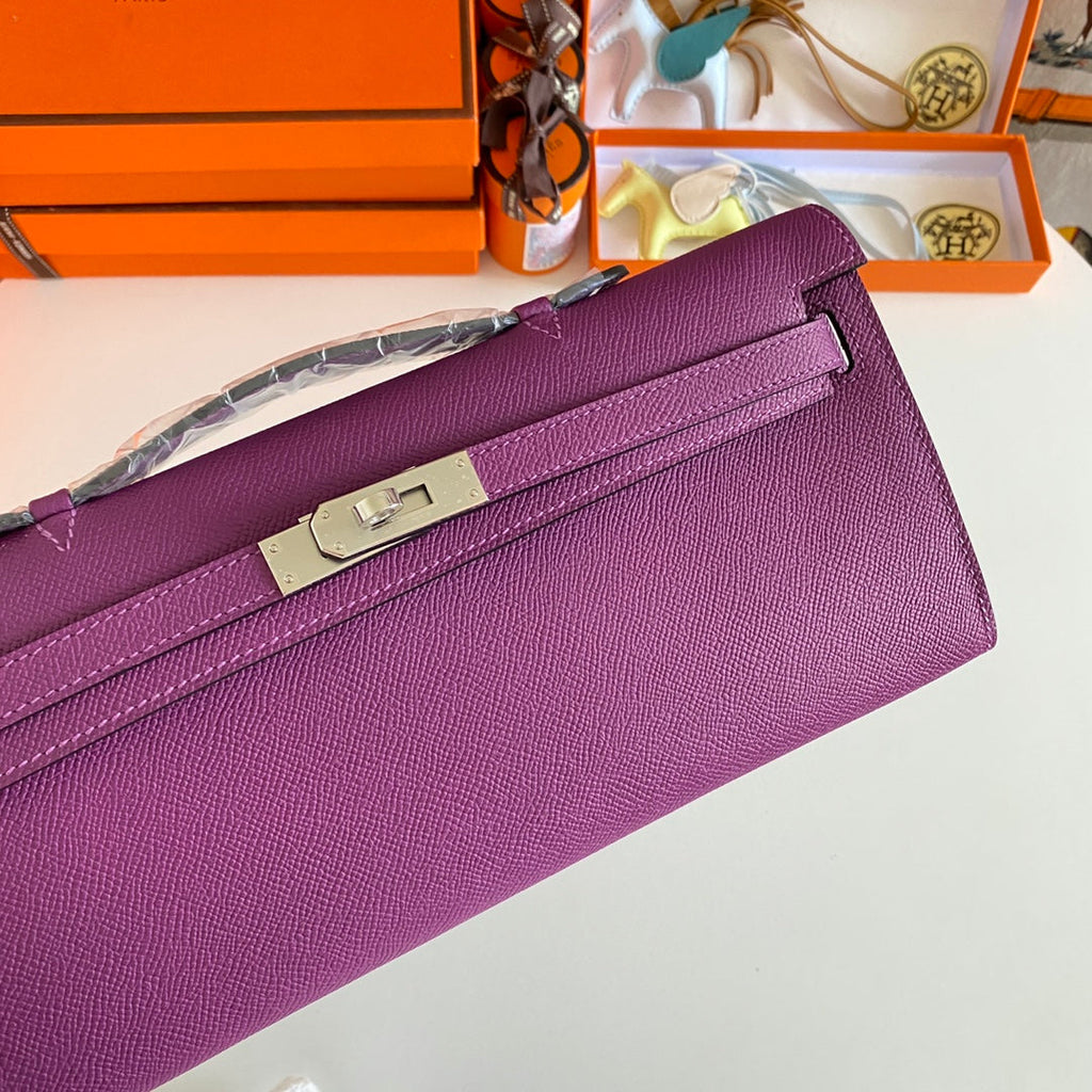 KELLY CUT 31 IN VIOLET PURPLE CALFSKIN WITH SILVER HARDWARE