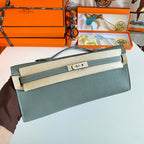 KELLY CUT 31 IN SEAFOAM GREEN CALFSKIN WITH SILVER HARDWARE