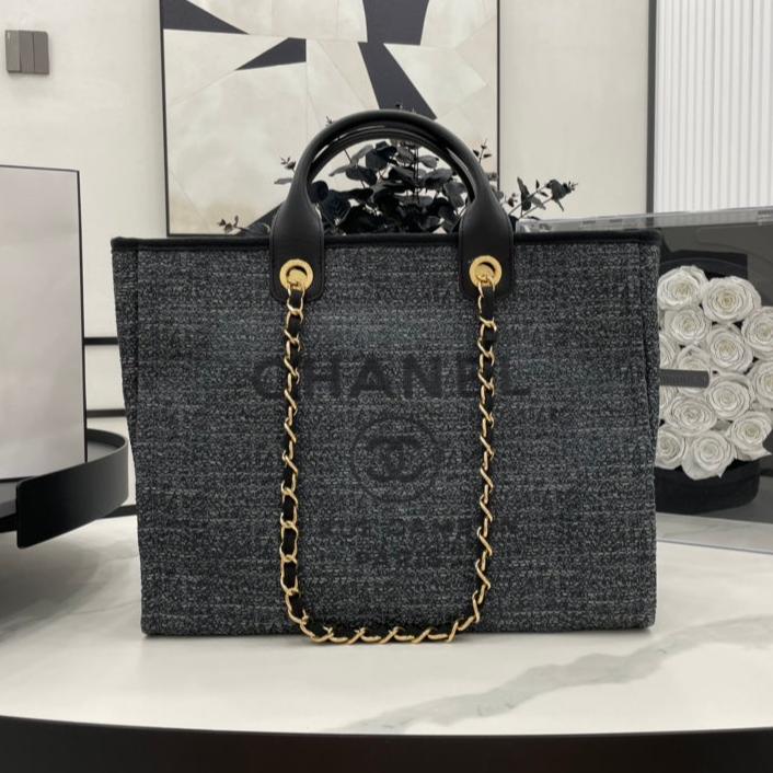 CC DEAUVILLE ラージ 38 トートバッグ（ブラックキャンバス、ゴールド金具）