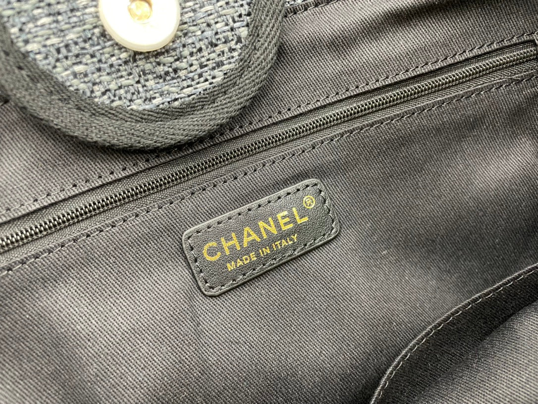 CC DEAUVILLE ラージ 38 トートバッグ（ブラックキャンバス、ゴールド金具）