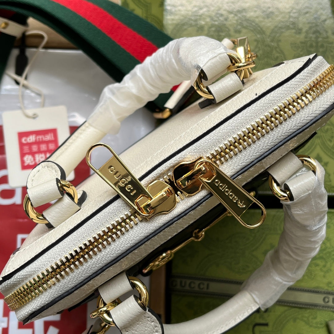 GGxADIDAS ホースビット 1955 トートバッグ 20 ウェブストラップ付き ホワイトミックスブラックカーフスキン ゴールド金具