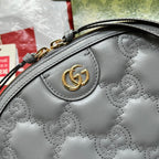 マテラッセ レザー ショルダーバッグ 23インチ グレー エンボスカーフスキン ゴールド金具