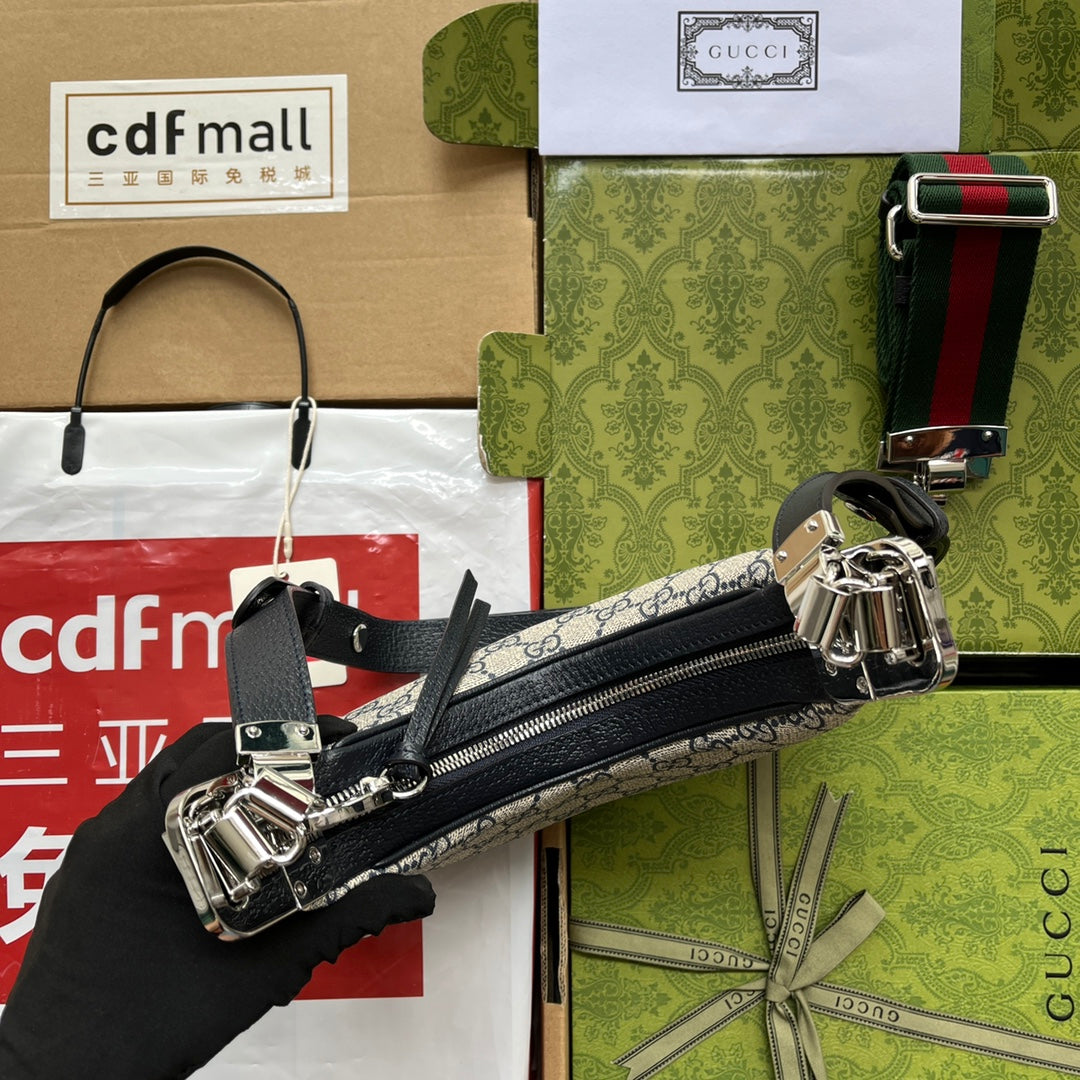 アタッシュ ミニバッグ 23 ベージュGG＆ダークブルーカーフスキン