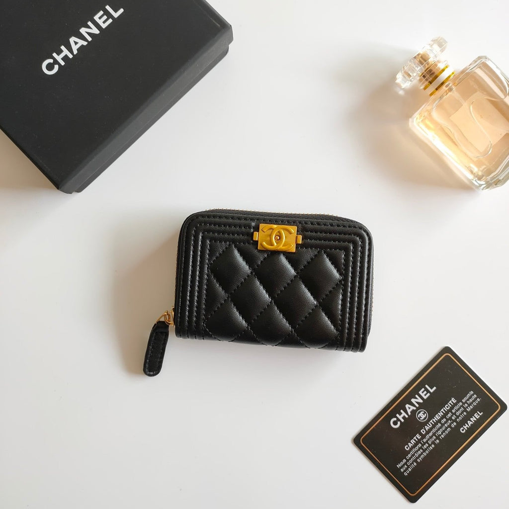 CC BOY ジップコインパース 11.5 ブラック カーフスキン ゴールドアイコン