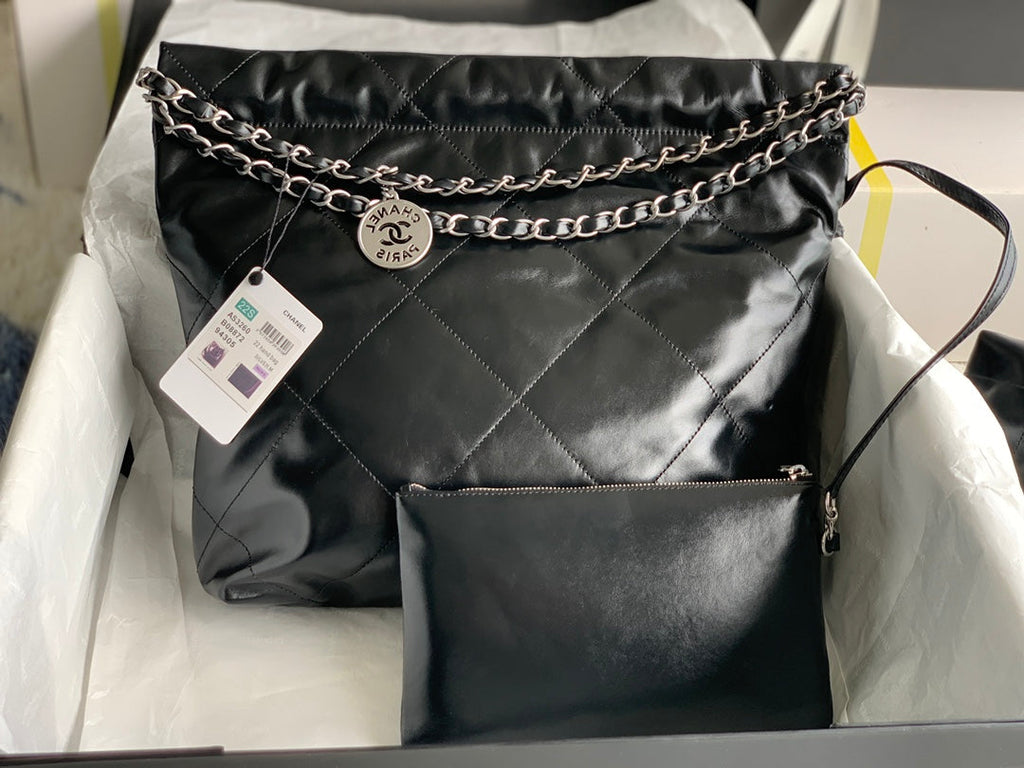 CC ミディアム 37 ハンドバッグ（ブラック、シャイニーカーフスキン、シルバー金具）