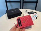 CC ZIPPED COIN PURSE 11 RED PINK GRAINED CALFSKIN