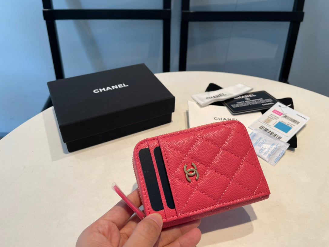 CC ジップ付きコインパース 11 レッド ピンク グレインカーフスキン