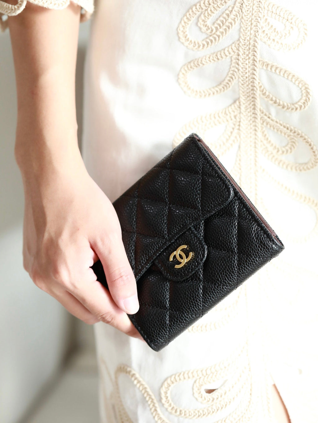 CCフラップカードホルダー 11.5 ブラック グレインカーフスキン ゴールドアイコン