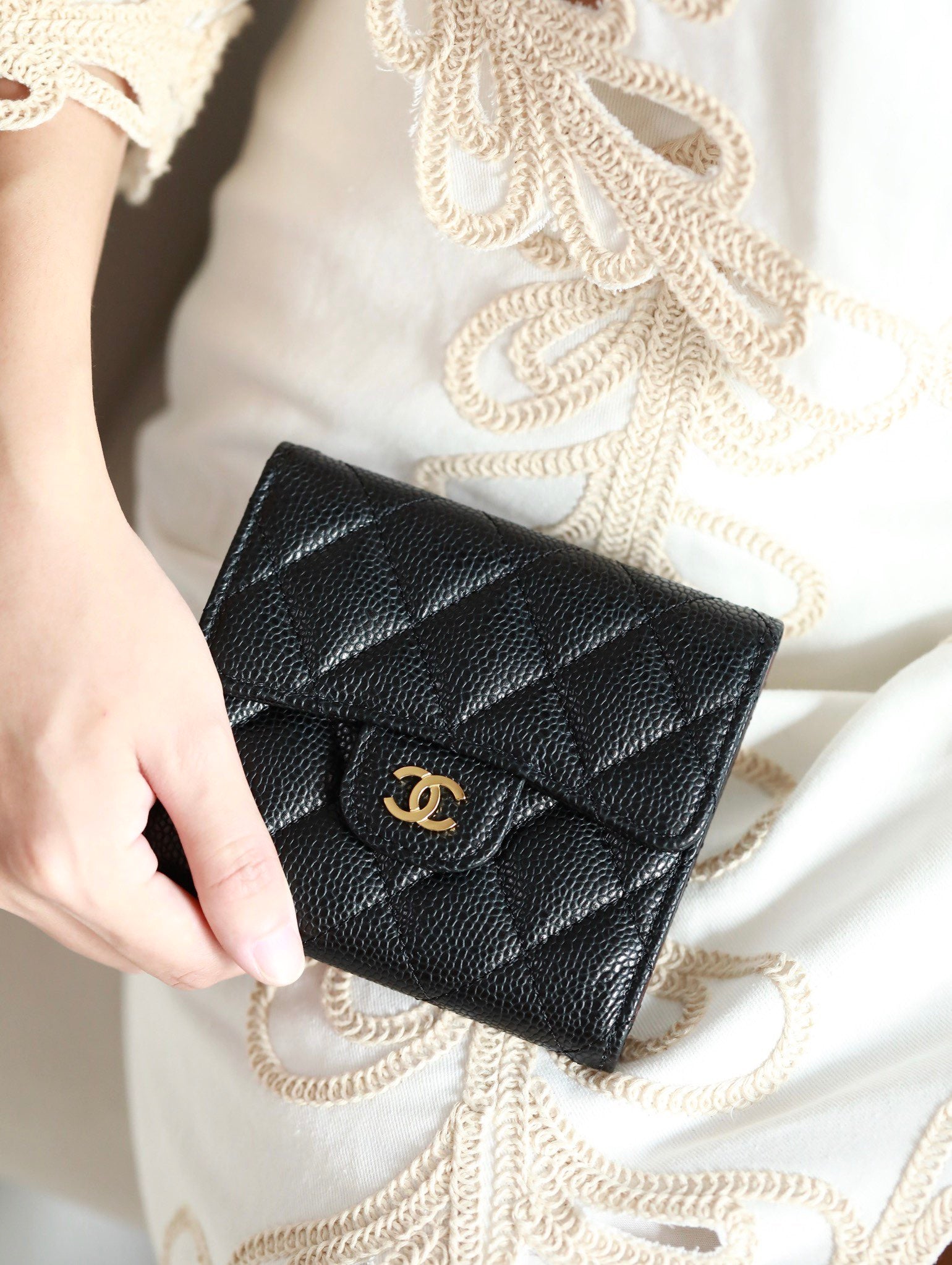 CCフラップカードホルダー 11.5 ブラック グレインカーフスキン ゴールドアイコン