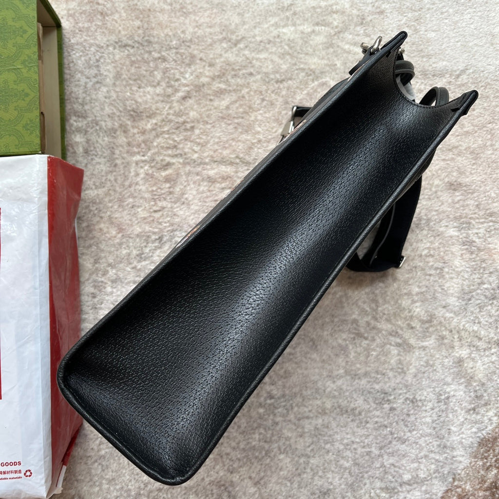 タイガープリント ミディアム トートバッグ 38 ブラック キャンバス＆レザートリム