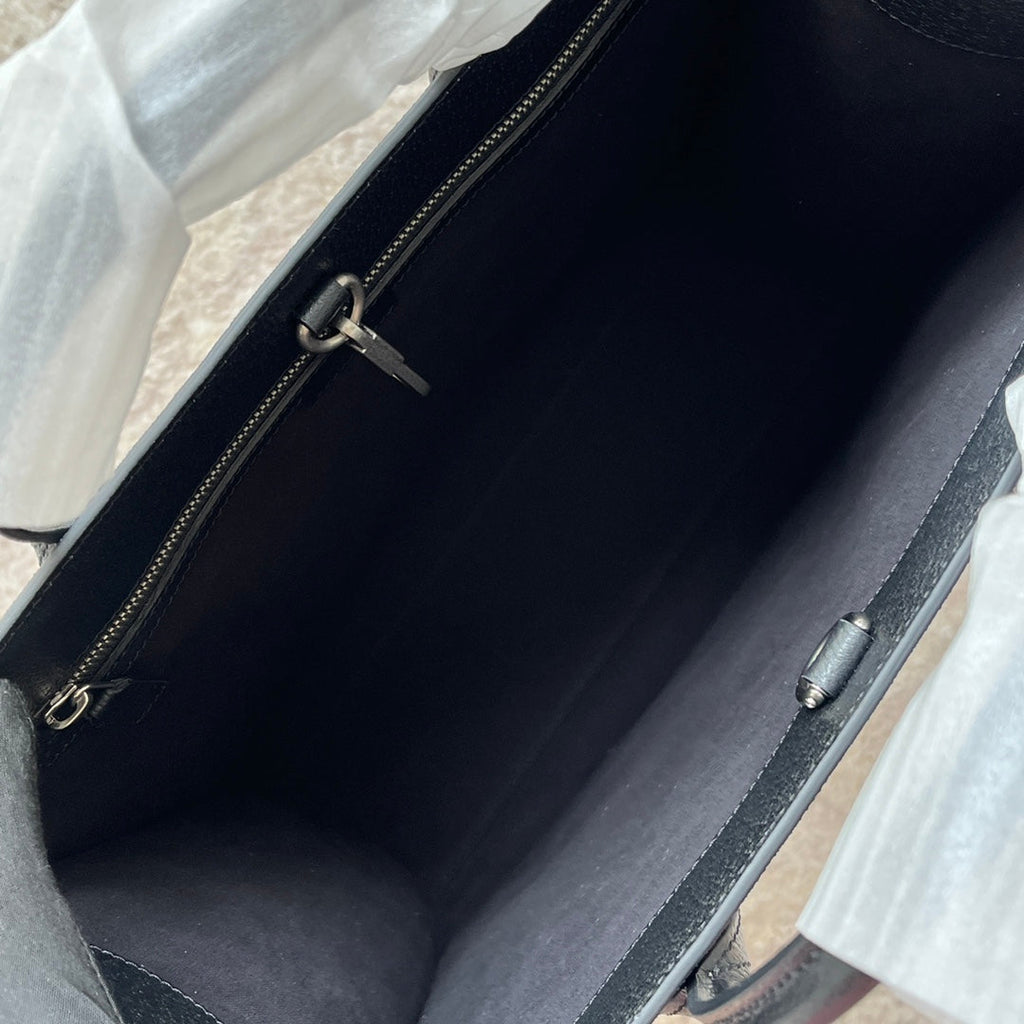 タイガープリント ミディアム トートバッグ 38 ブラック キャンバス＆レザートリム