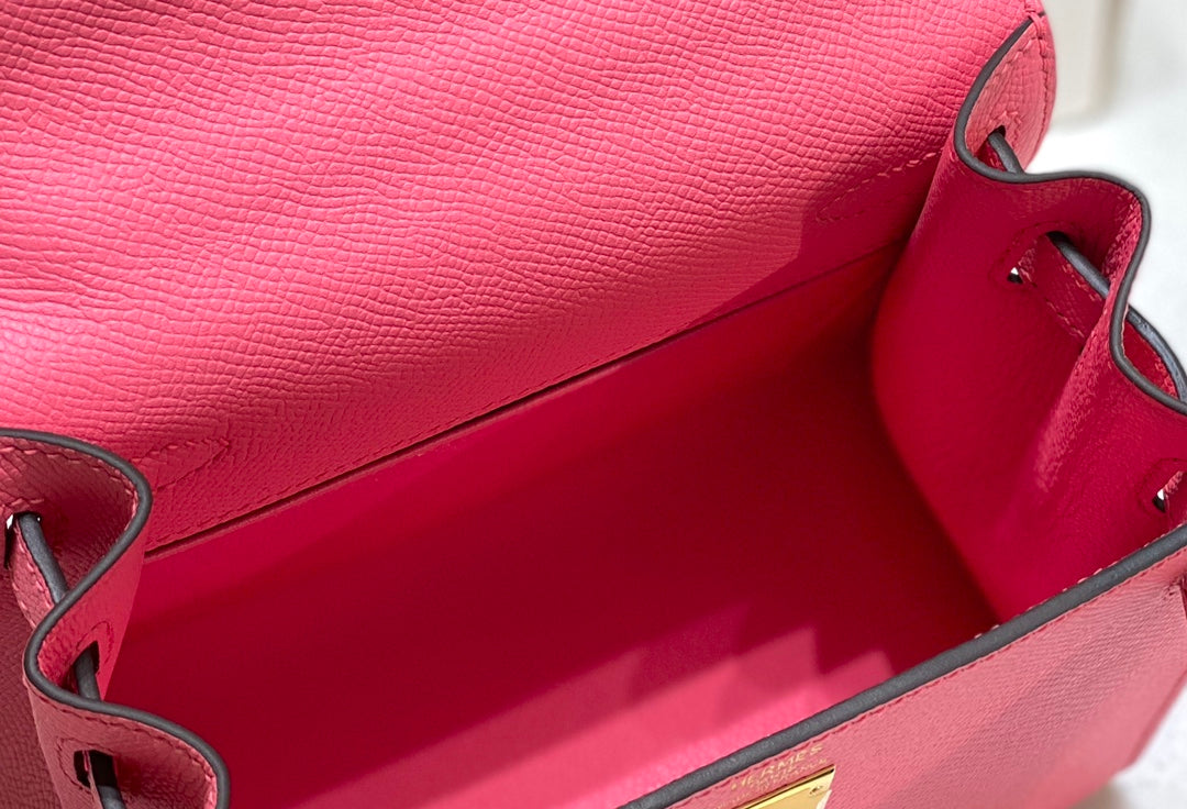 KELLY MINI 20 BAG IN WATERMELON PINK CALFSKIN WITH GOLD HARDWARE (MADE-TO-ODER)