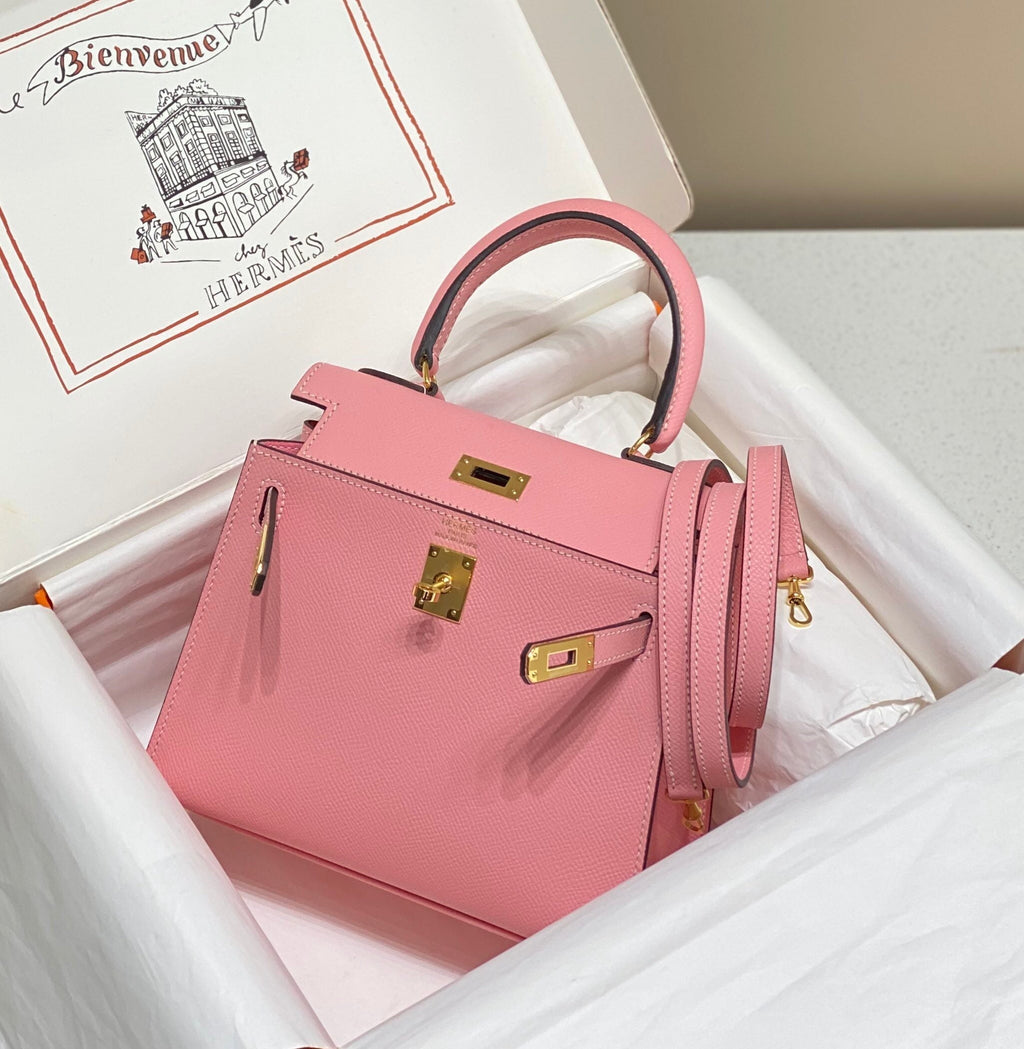 KELLY MINI 20 BAG IN ROUGE PINK CALFSKIN WITH GOLD HARDWARE (MADE-TO-ODER)