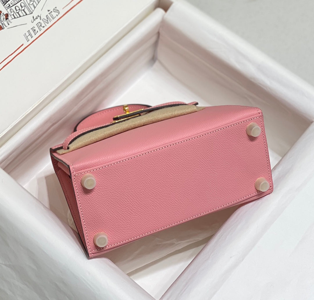 KELLY MINI 20 BAG IN ROUGE PINK CALFSKIN WITH GOLD HARDWARE (MADE-TO-ODER)