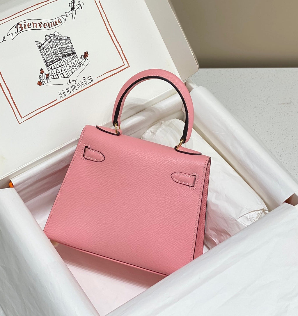 KELLY MINI 20 BAG IN ROUGE PINK CALFSKIN WITH GOLD HARDWARE (MADE-TO-ODER)