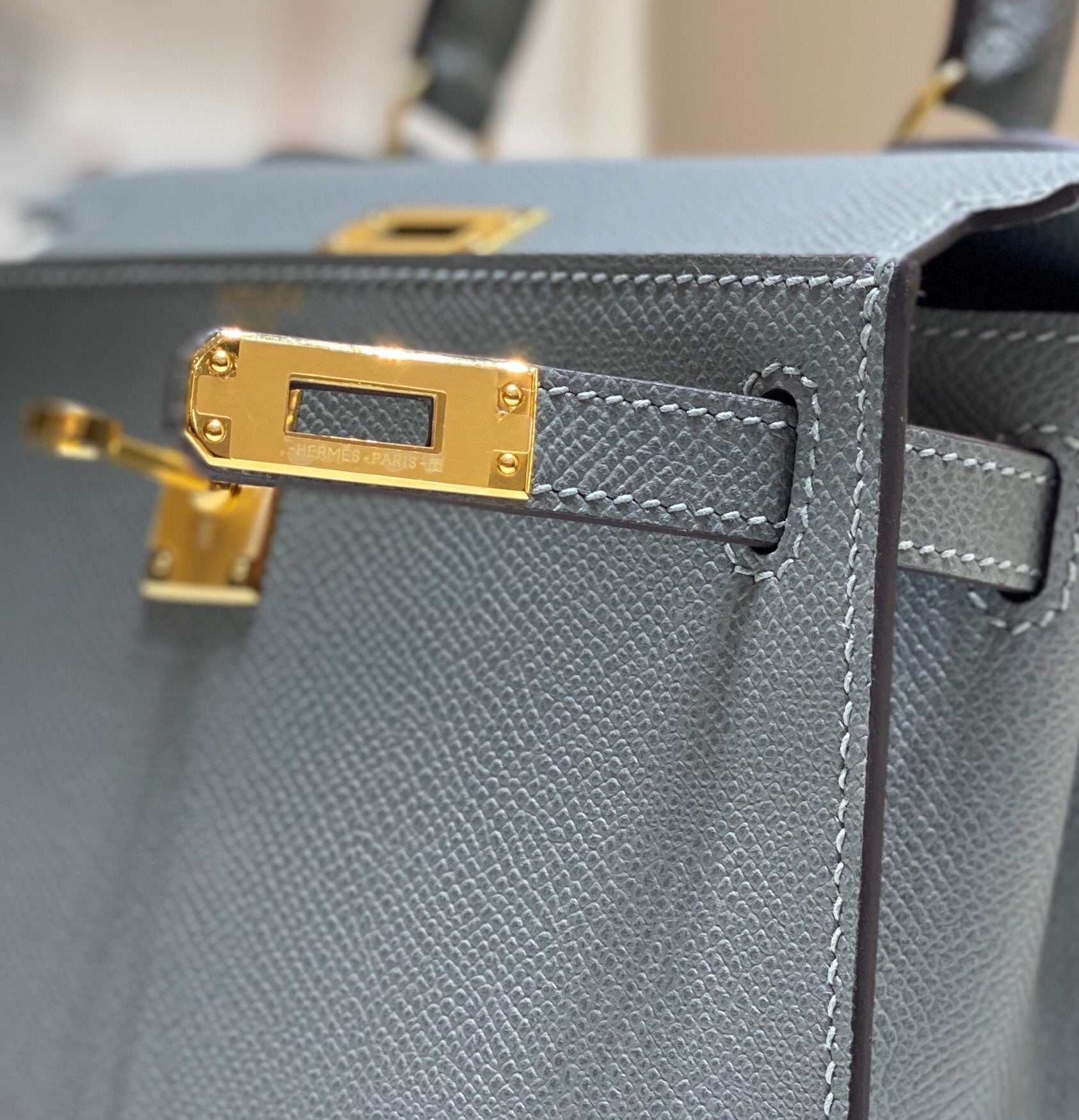 KELLY MINI 20 BAG IN SHARK GRAY CALFSKIN WITH GOLD HARDWARE (MADE-TO-ODER)