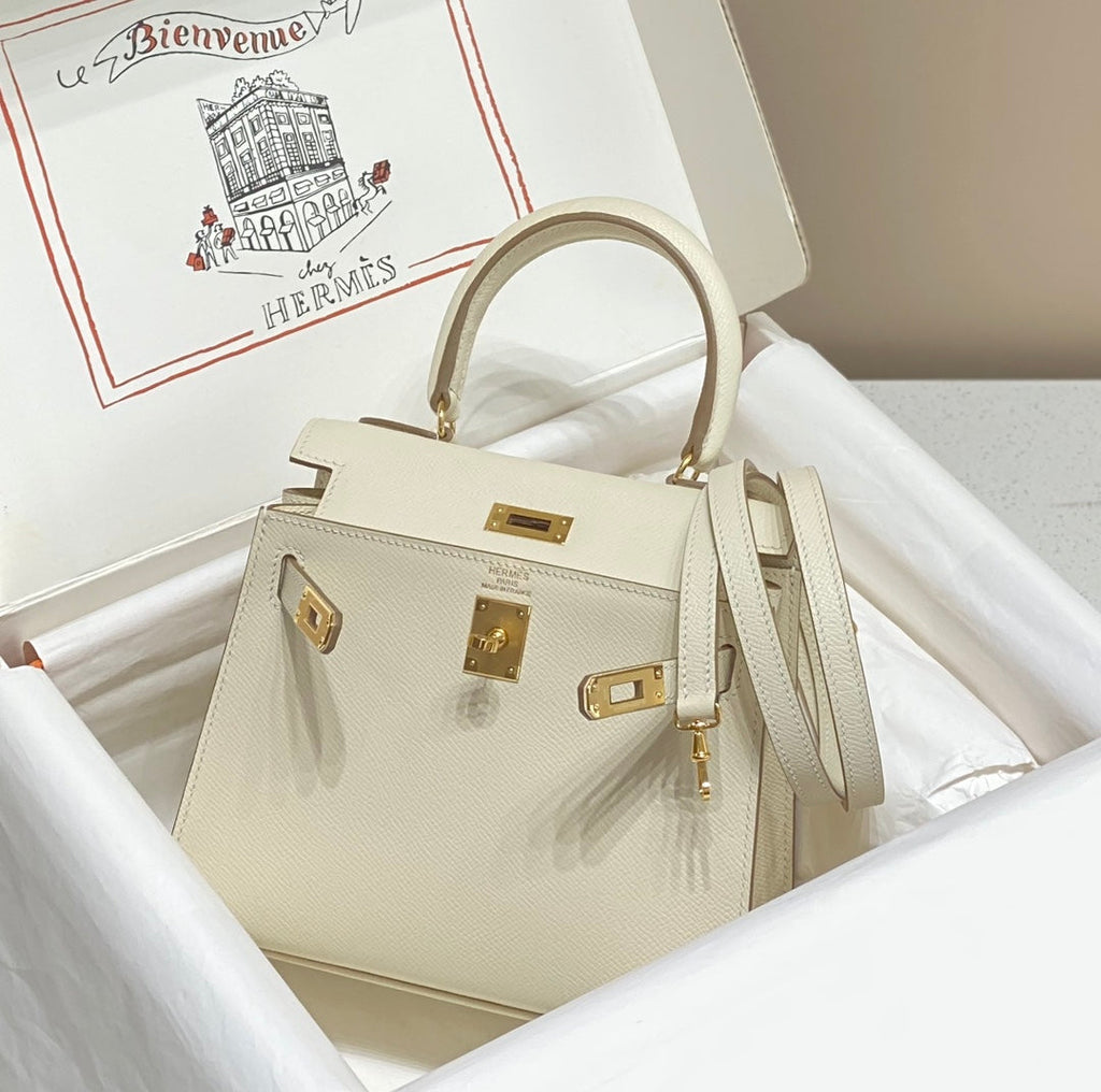 KELLY MINI 20 BAG IN WHITE CALFSKIN WITH GOLD HARDWARE (MADE-TO-ODER)
