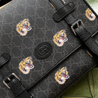 タイガープリント メッセンジャーバッグ 28 ブラックキャンバス＆レザートリム