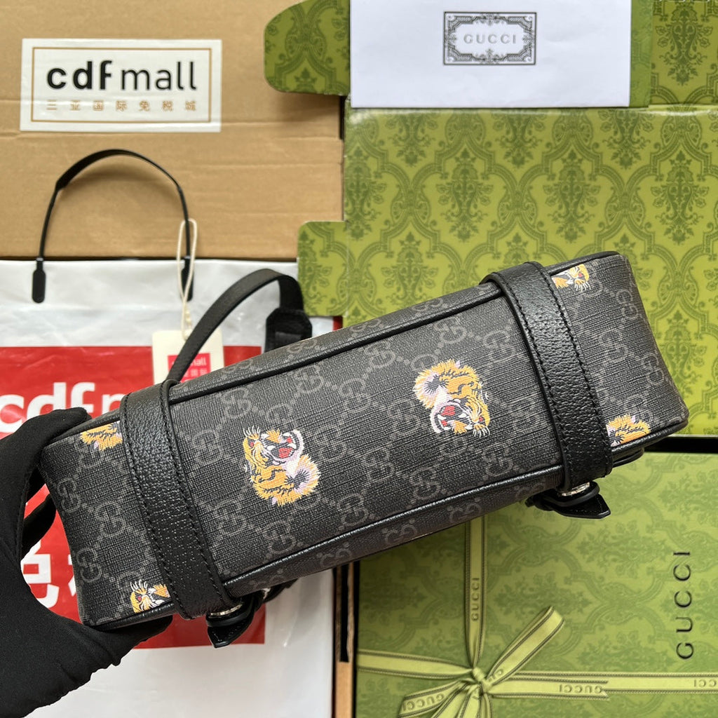 タイガープリント メッセンジャーバッグ 28 ブラックキャンバス＆レザートリム