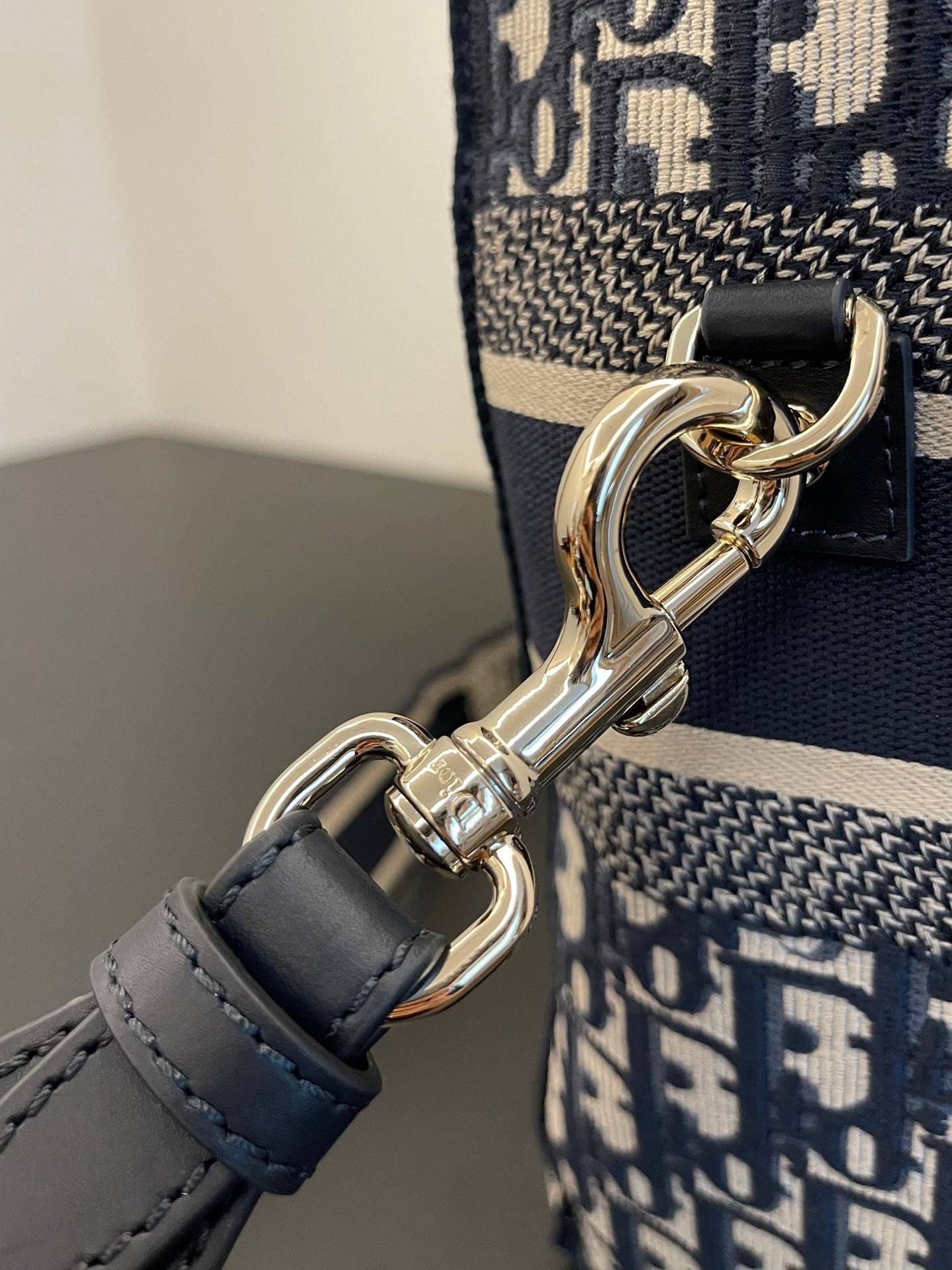 ブルーの斜め刺繍が施されたミディアム 28 ディオールキャンプ バッグ