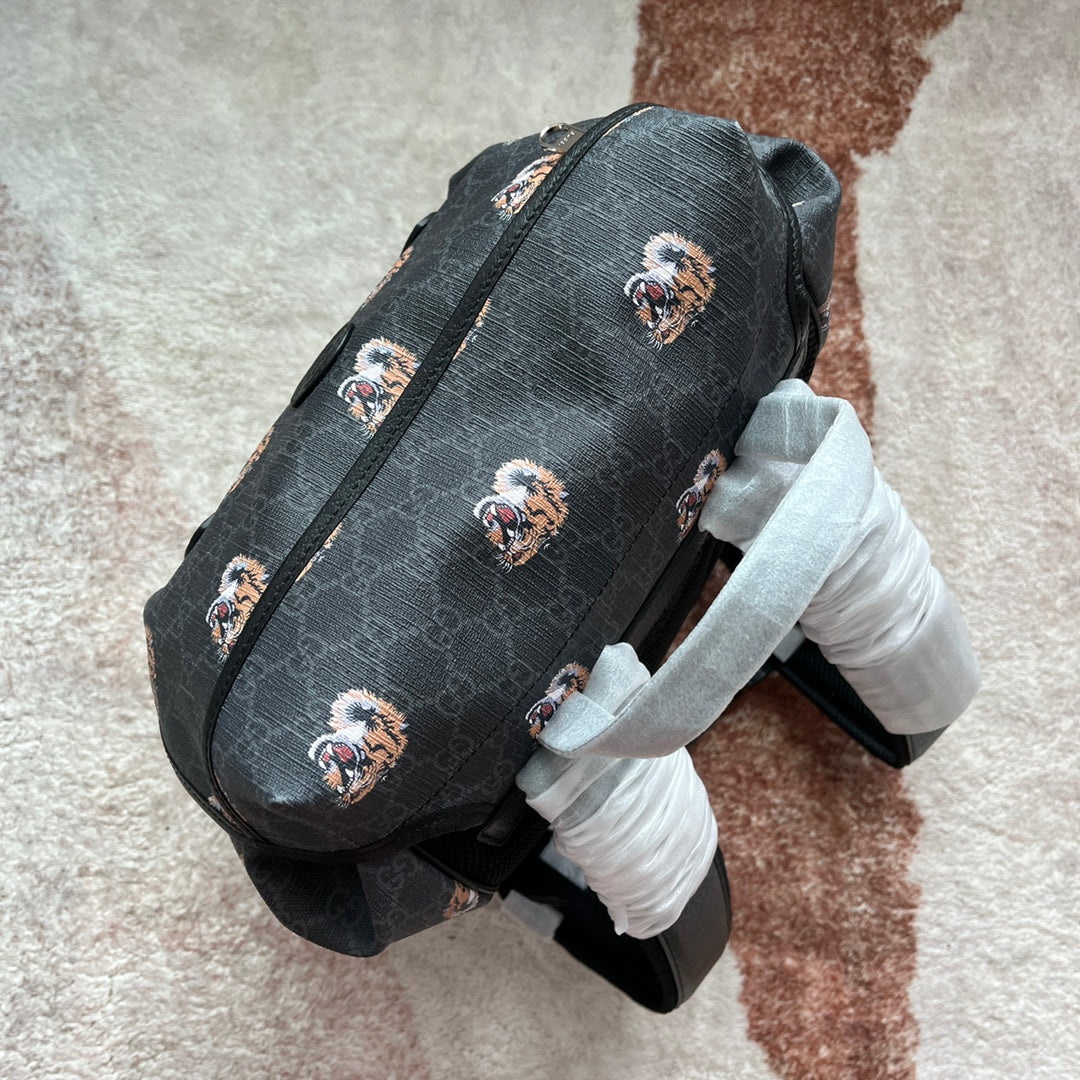 タイガープリント ミディアム バックパック 43 ブラック キャンバス＆レザートリム