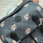 タイガープリント ミディアム バックパック 43 ブラック キャンバス＆レザートリム