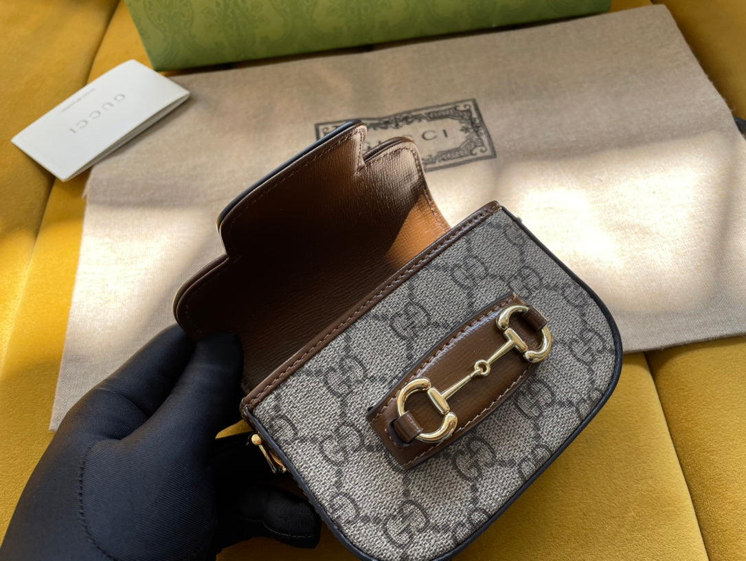 GG 12 ホースビット 1955 スーパーミニバッグ ベージュキャンバス＆エボニーカーフスキン