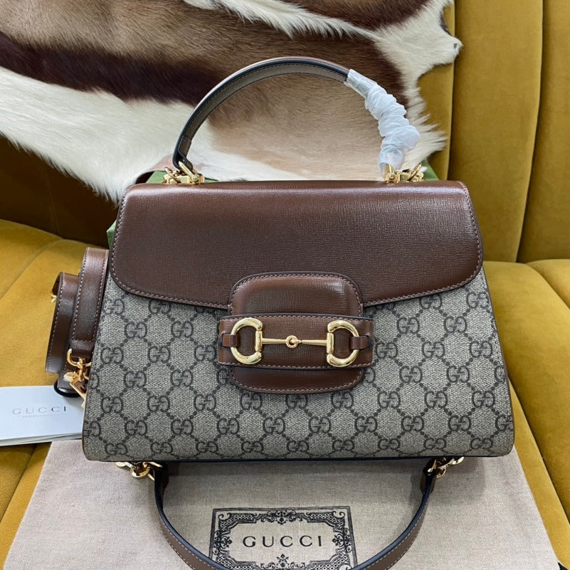 GGホースビット 1955 スモール 29 バッグ ベージュ キャンバス＆ライトブラウン カーフスキン