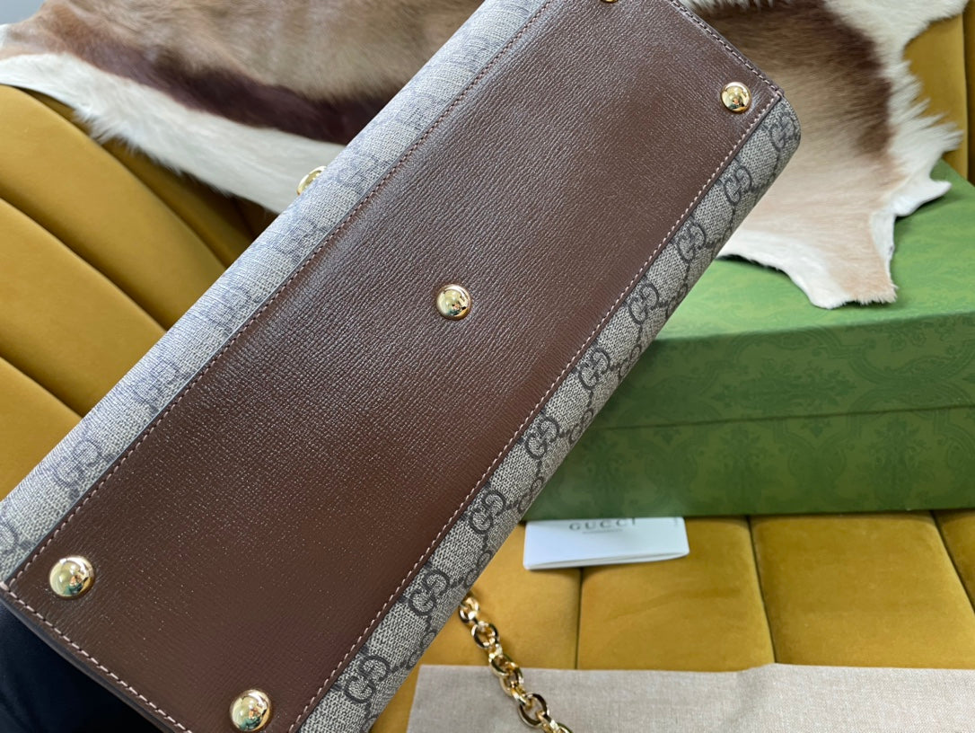 GGホースビット 1955 スモール 29 バッグ ベージュ キャンバス＆ライトブラウン カーフスキン