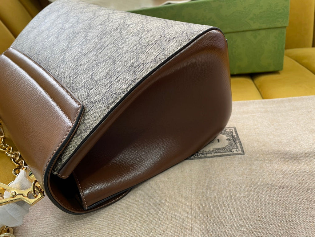 GGホースビット 1955 スモール 29 バッグ ベージュ キャンバス＆ライトブラウン カーフスキン