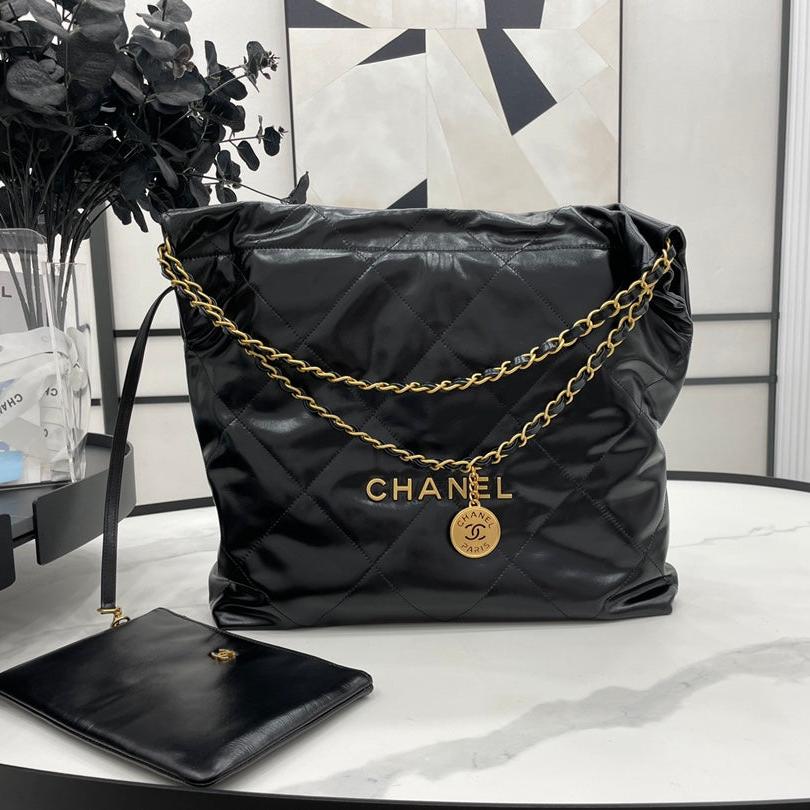 CCラージ 42 ハンドバッグ（ブラックカーフスキン、ゴールド金具）