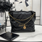 CCラージ 42 ハンドバッグ（ブラックカーフスキン、ゴールド金具）