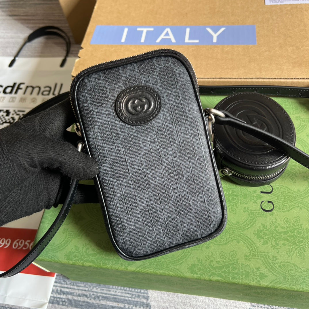 ミニバッグ 17 ブラックカーフスキン＆キャンバス