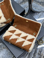 ジェイミーバッグ 25インチ ブラウンスエードミックスベージュシアリングゴールド金具