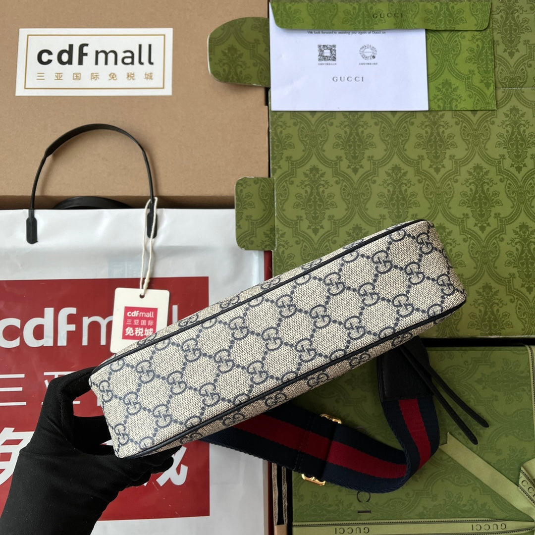 オフィディア スモール ショルダーバッグ 25 ベージュ キャンバス＆ブラック ラムスキン ゴールド金具