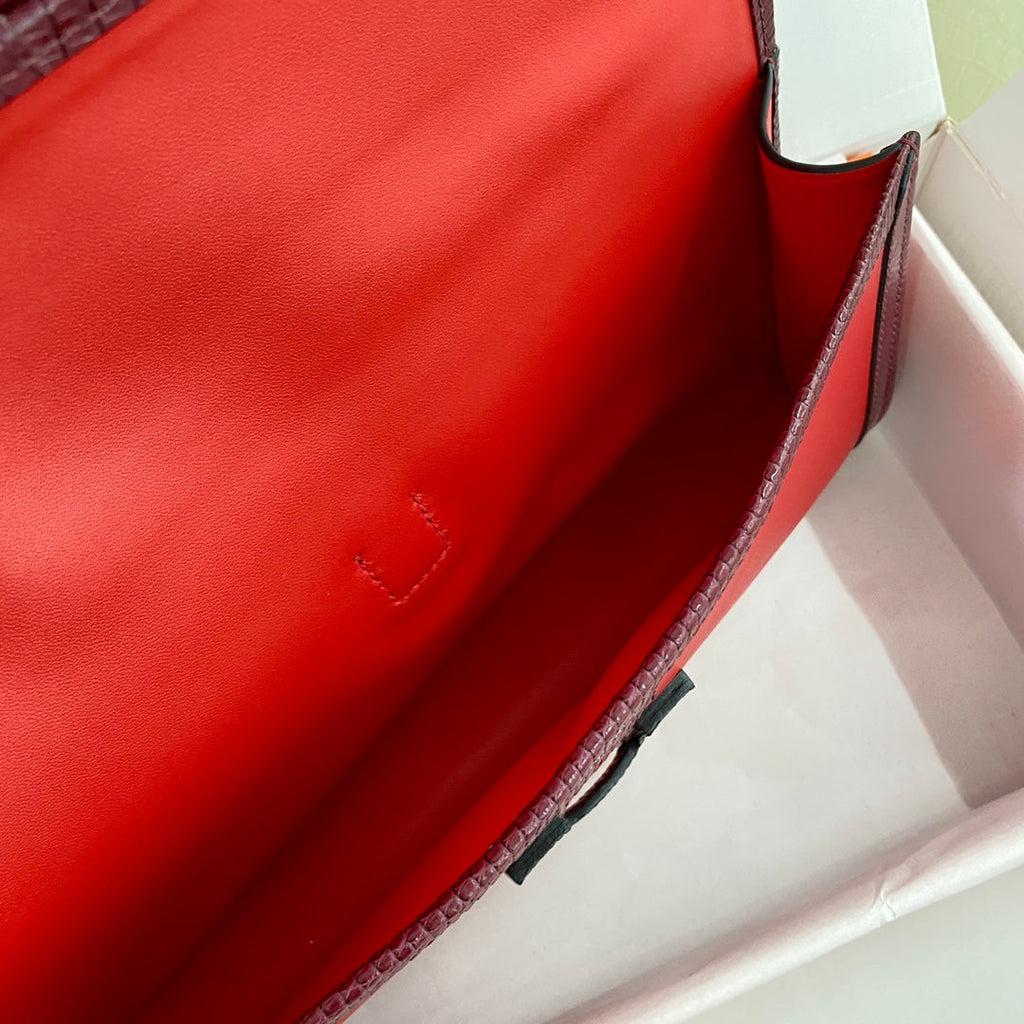 JIGE ELAN 29 CLUTCH IN CANDY RED CALFSKIN WITH WINE RED LIZARD SKIN (MADE-TO-ODER)