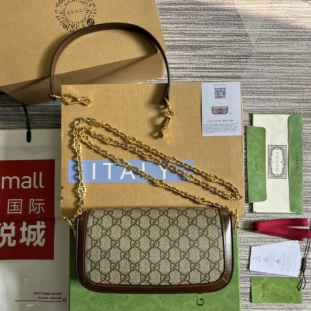 GGホースビット 1955 バッグ 24 ベージュ キャンバス＆ブラウン カーフスキン