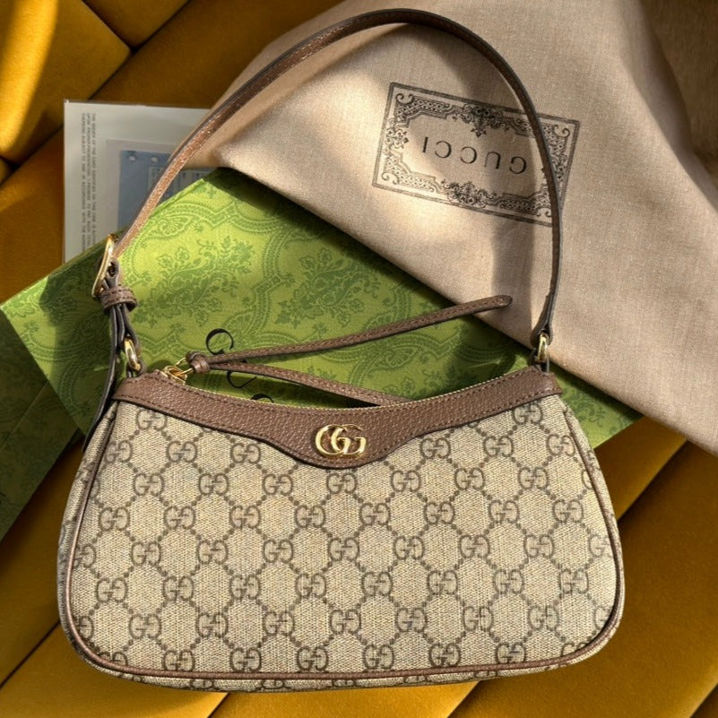 オフィディア GG スモール 25 ハンドバッグ ベージュ＆エボニー シュプリーム キャンバス