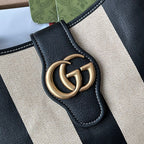 ミディアムショルダーバッグ 39インチ ベージュキャンバスミックス ブラックカーフスキン ゴールド金具