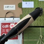 ミディアムショルダーバッグ 39インチ ベージュキャンバスミックス ブラックカーフスキン ゴールド金具