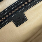 ミディアムショルダーバッグ 39インチ ベージュキャンバスミックス ブラックカーフスキン ゴールド金具