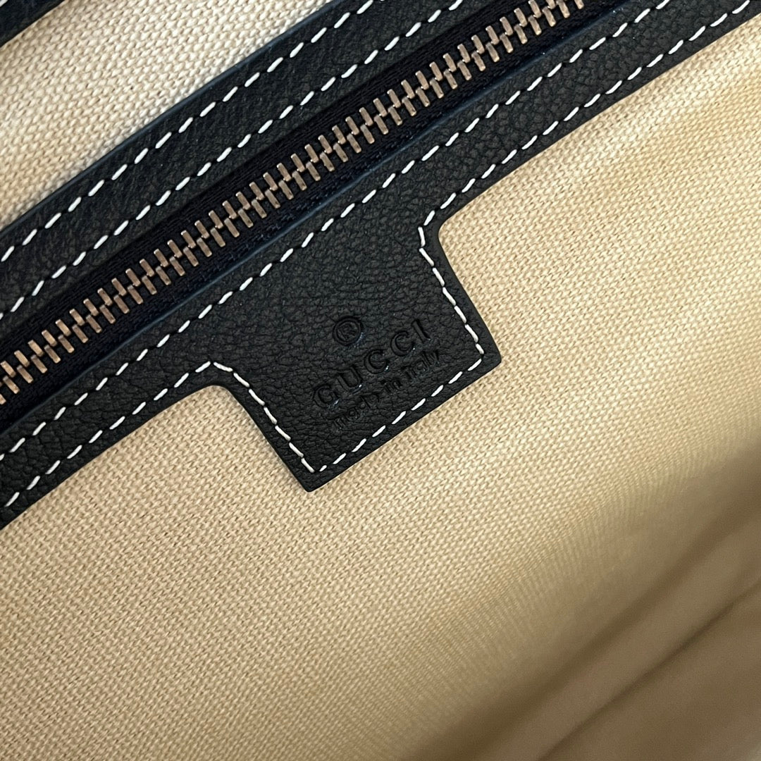 ミディアムショルダーバッグ 39インチ ベージュキャンバスミックス ブラックカーフスキン ゴールド金具