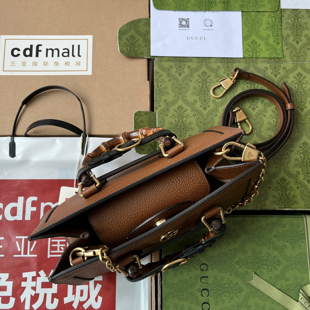 ダイアナ ミディアム トートバッグ 27インチ ブラウン カーフスキン バンブーハンドル