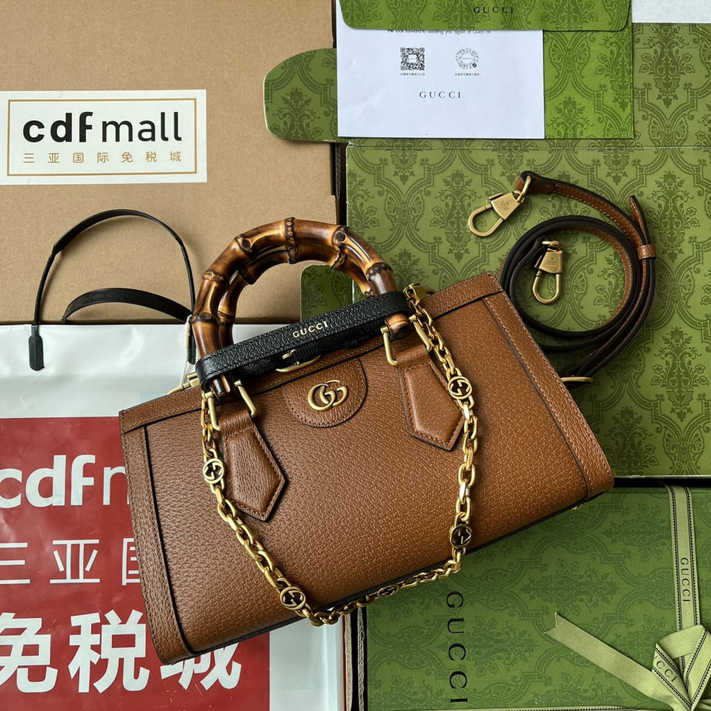 ダイアナ ミディアム トートバッグ 27インチ ブラウン カーフスキン バンブーハンドル