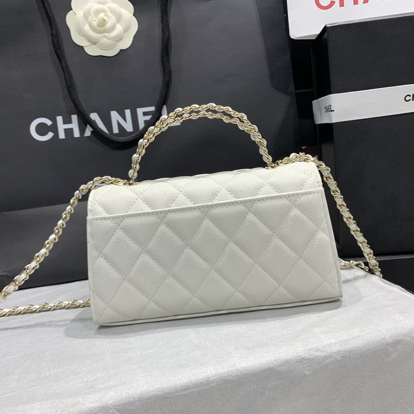 23P フラップバッグ 19cm ホワイトキャビア ゴールド金具